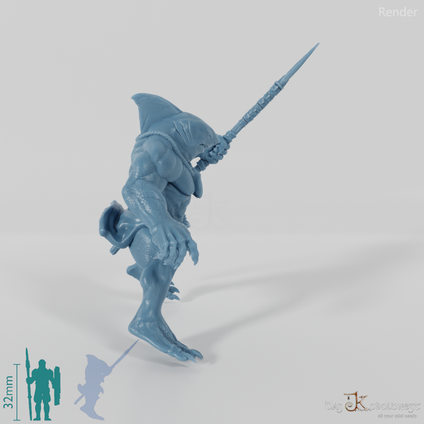 Shark people spearmen 03 in riding pose